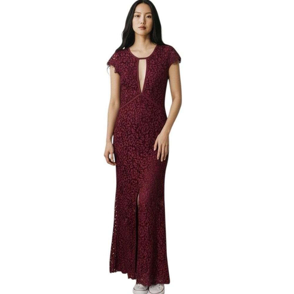 Harlyn Lace Maxi Dress Burgundy Wine Formal Evening Wedding Guest Womens Small